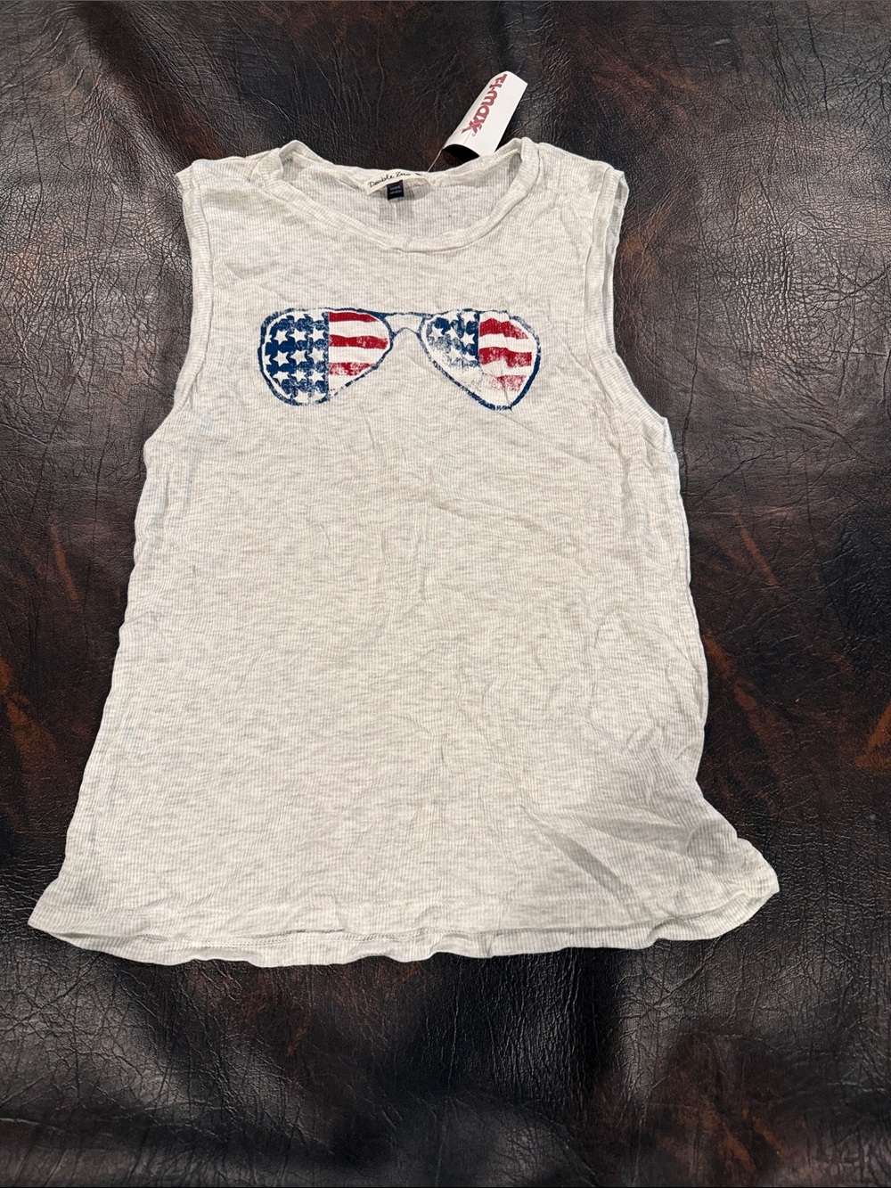 Source Unknown White Tank Top with American Flag Sunglasses Graphic